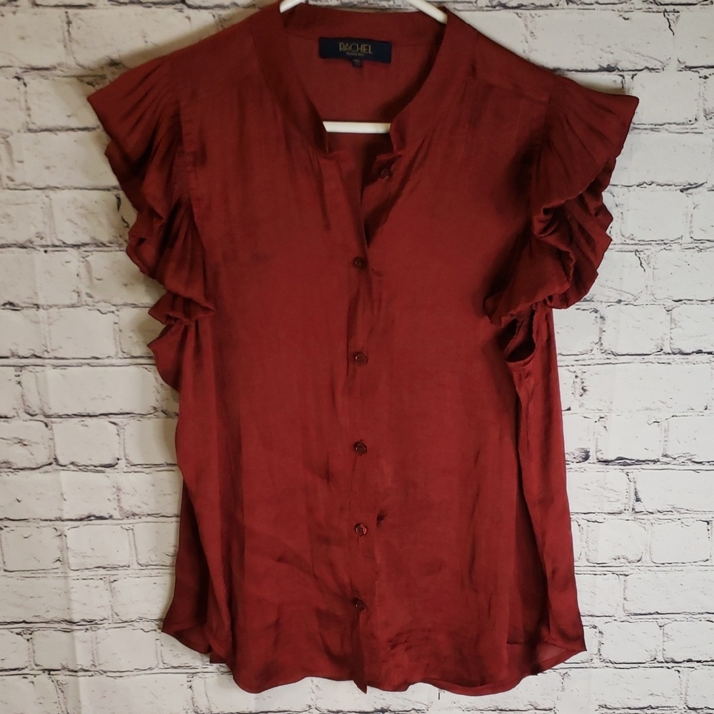 Rachel Brick Red Ruffle Sleeve Blouse